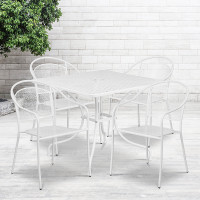 Flash Furniture CO-35SQ-03CHR4-WH-GG 35.5" Square Table Set with 4 Round Back Chairs in White